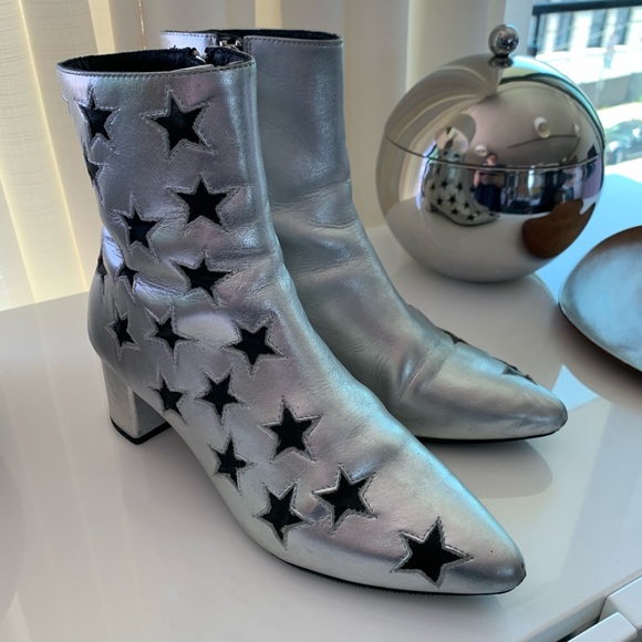 Silver Leather Ankle Boots 
